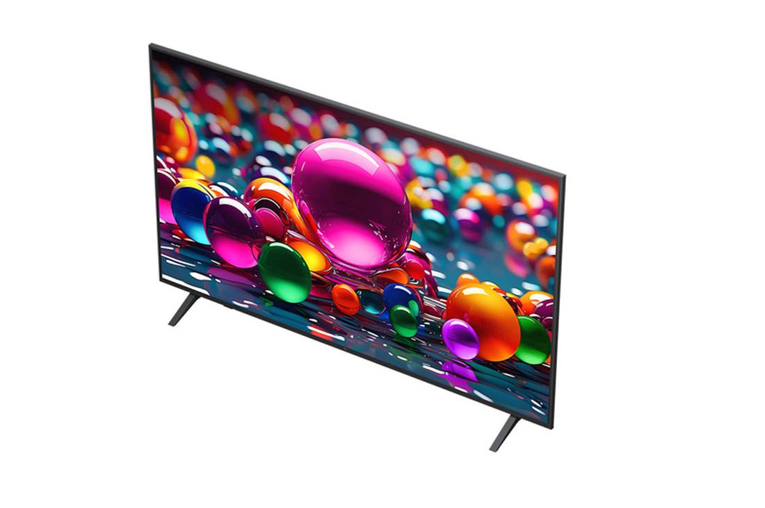 LG Smart TV LG UHD AI UA74 4K 2025 65 pouces, Le processeur alpha 7 AI de 8ème génération s’illumine en jaune et des éclairs de couleur fusent de celui-ci. Le titre évoque la façon dont le processeur offre une qualité 4K, des couleurs et une lumi, 65UA74006LB, thumbnail 6