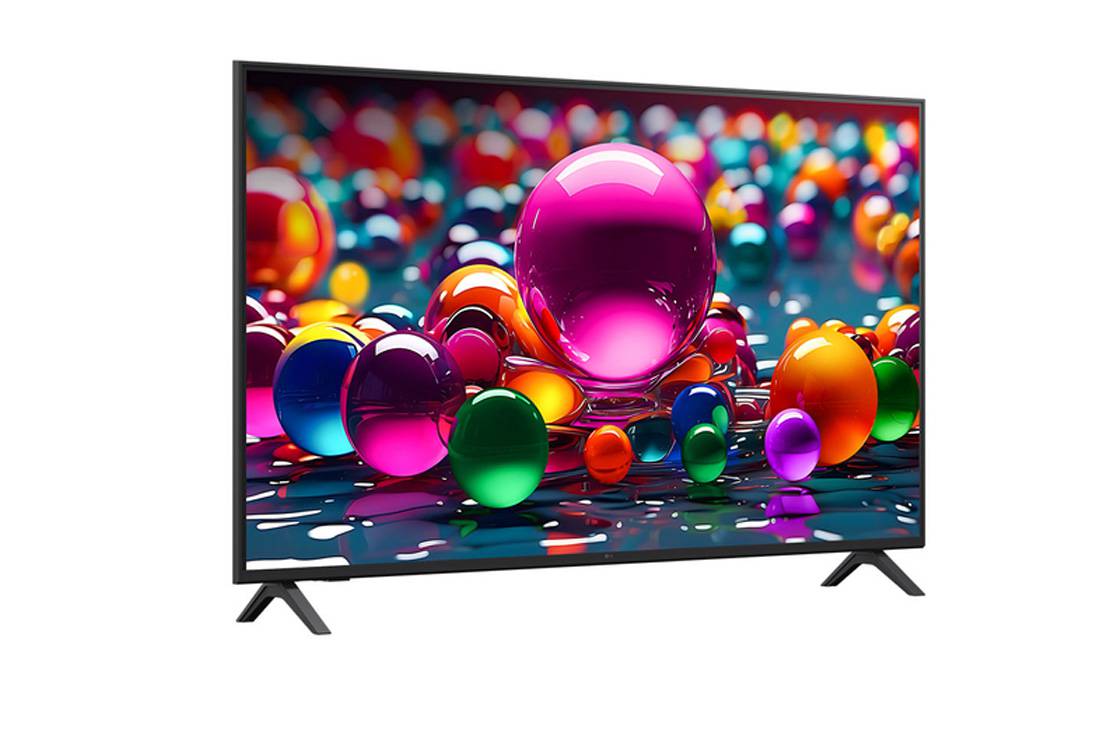 LG Smart TV LG UHD AI UA74 4K 2025 55 pouces, Vue avant d’une TV UHD UA74, logo LG UHD Al dans le coin supérieur. La LG UHD TV représente des textures colorées semblables à de la peinture, réunies., 55UA74006LB, thumbnail 2