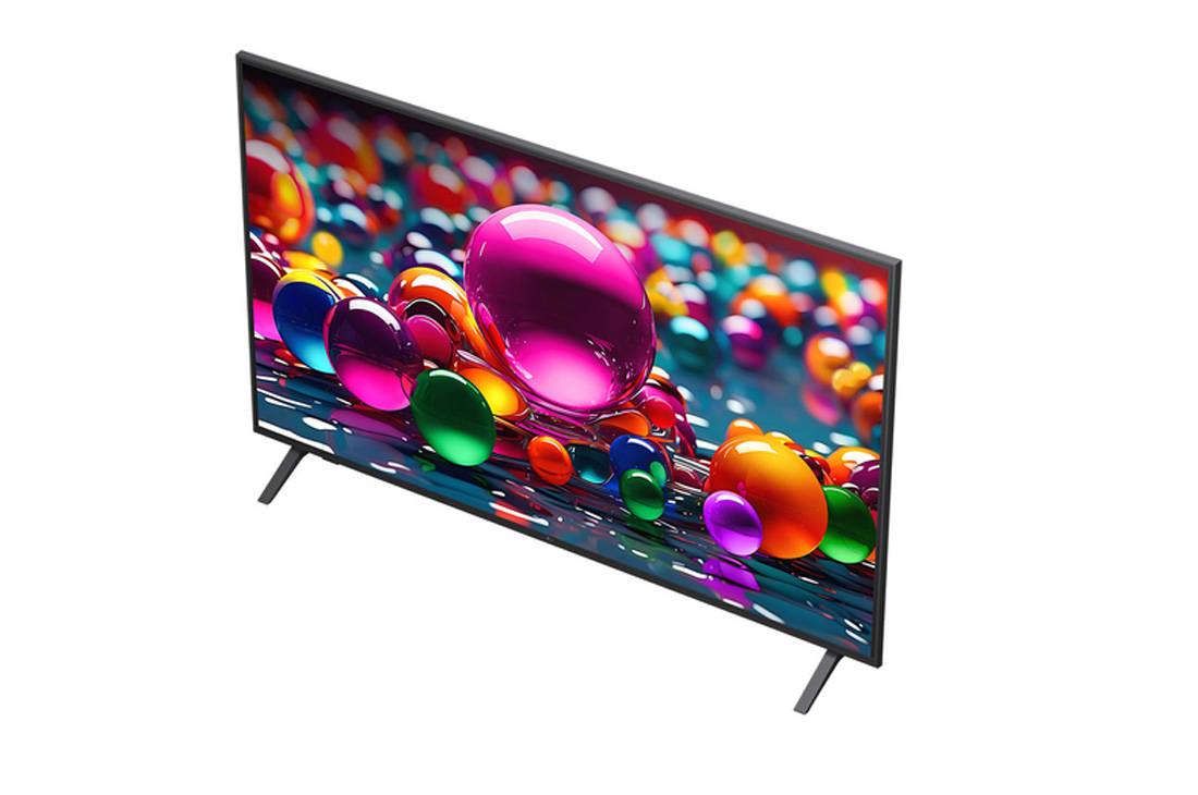LG Smart TV LG UHD AI UA74 4K 2025 55 pouces, Le processeur alpha 7 AI de 8ème génération s’illumine en jaune et des éclairs de couleur fusent de celui-ci. Le titre évoque la façon dont le processeur offre une qualité 4K, des couleurs et une lumi, 55UA74006LB, thumbnail 6