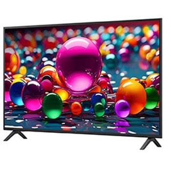 LG Smart TV LG UHD AI UA74 4K 2025 55 pouces, Vue avant et latérale de la Smart TV LG UHD AI UA74 4K montrant ses dimensions de longueur, largeur, hauteur et profondeur., 55UA74006LB, thumbnail 5