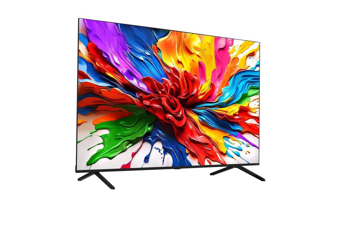 LG Smart TV LG QNED evo AI QNED92 MiniLED 4K 2025 55 pouces, Vue avant et latérale de la TV LG QNED evo QNED92 montrant ses dimensions de longueur, largeur, hauteur et profondeur., 55QNED92A6A, thumbnail 5