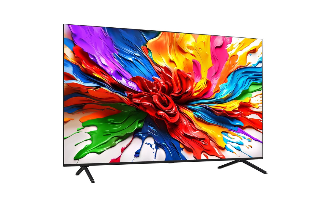 LG Smart TV LG QNED evo AI QNED92 MiniLED 4K 2025 55 pouces, Des éclaboussures de peinture éclatent en hauteur depuis le sol dans diverses couleurs. Certification Intertrek montrant des tests indépendants placés sous l’image. Le titre parle de la nouvelle techn, 55QNED92A6A, thumbnail 6