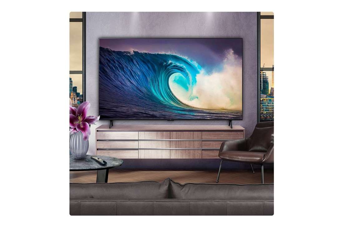 LG Smart TV LG UHD UT91 4K 98 pouces 2024, Gros plan sur le bord supérieur du téléviseur LG UHD, UT90, 98UT91006LA, thumbnail 8