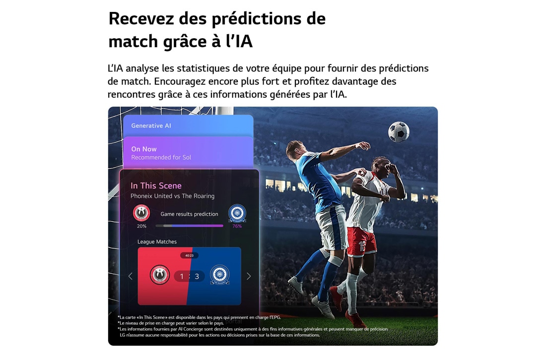 LG Smart TV LG QNED evo AI QNED86 Mini LED 4K 2026 55 pouces, LG QNED evo AI QNED85 Mini LED Sports Forecast by AI Concierge affiche un match de football en direct avec un panneau d’IA à l’écran présentant des prédictions, des informations sur les joueurs et des, 55QNED86B6B, thumbnail 15