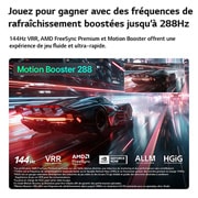LG Smart TV LG QNED evo AI QNED86 Mini LED 4K 2026 55 pouces, La Mini LED LG QNED evo AI QNED85 pour un gameplay ultime montre une scène de course dynamique et à grande vitesse avec une incrustation de comparaison floue mettant en valeur Motion Booster 288, tout, 55QNED86B6B, thumbnail 16