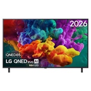 LG Smart TV LG QNED evo AI QNED85 Mini LED 4K 2026 50 pouces, La vue avant de la Mini LED LG QNED evo AI QNED85, sortie en 2026, remplit l’écran de jaillissements éclatants et fluides de mouvements multicolores semblables à de la peinture, tandis que des nuages , 50QNED85B6B, thumbnail 1
