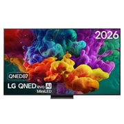 LG Smart TV LG QNED evo AI QNED87 Mini LED 4K 2026 86 pouces, La vue avant de la Mini LED LG QNED evo AI QNED87, sortie en 2026, remplit l’écran de jaillissements éclatants et fluides de mouvements multicolores semblables à de la peinture, tandis que des nuages , 86QNED87B6A, thumbnail 1