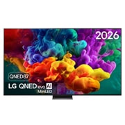LG Smart TV LG QNED evo AI QNED87 Mini LED 4K 2026 100 pouces, La vue avant de la Mini LED LG QNED evo AI QNED87, sortie en 2026, remplit l’écran de jaillissements éclatants et fluides de mouvements multicolores semblables à de la peinture, tandis que des nuages , 100QNED87B6, thumbnail 1