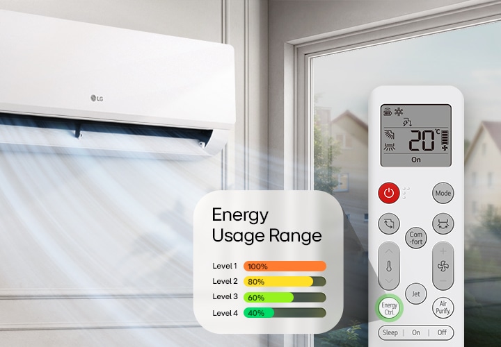 Изображение за управление на консумацията на електроенергия с дистанционно, използващо функцията Watt control на климатик LG.