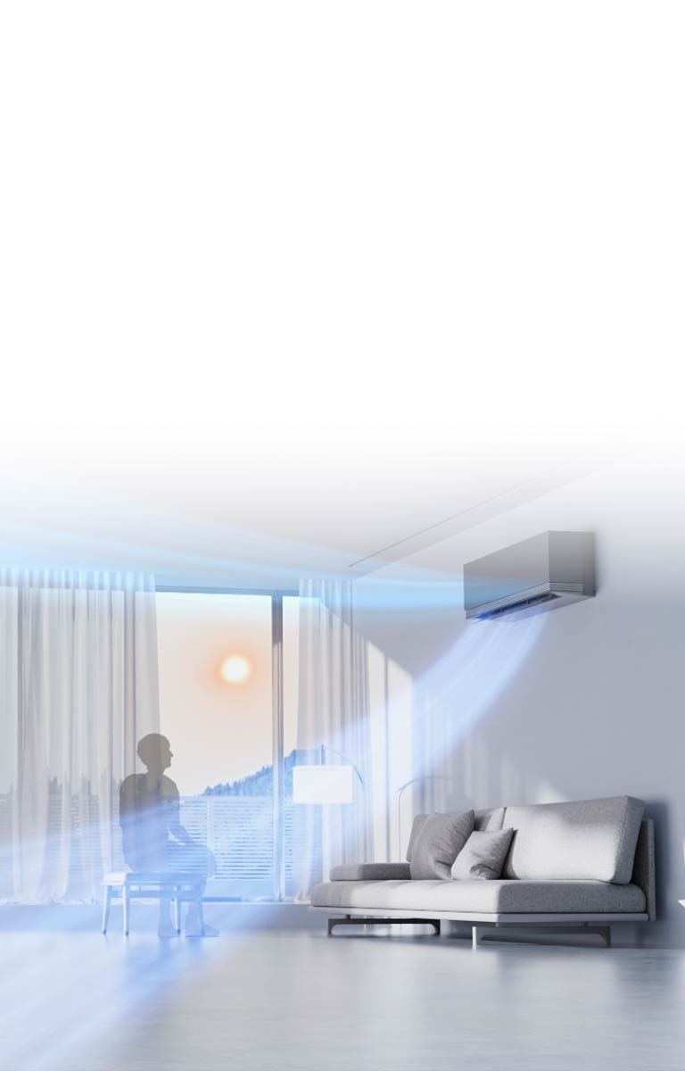 Климатикът LG във всекидневната използва радарен сензор, за да регулира посоката на въздушния поток в зависимост от температурата в стаята.