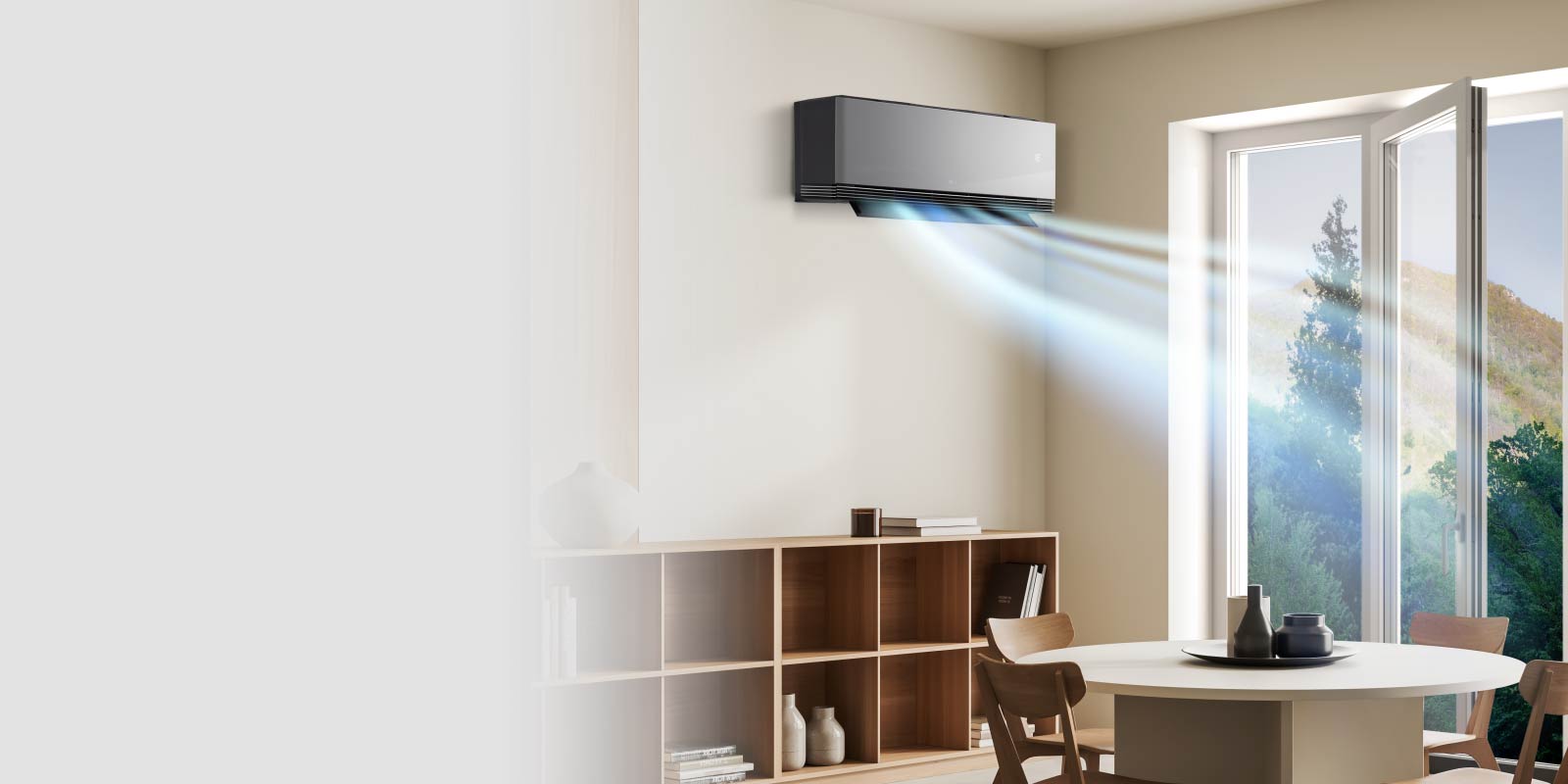 Климатикът LG с функция за разпознаване на отворен прозорец намалява работата си, когато прозорецът е отворен за проветряване, за да пести енергия.