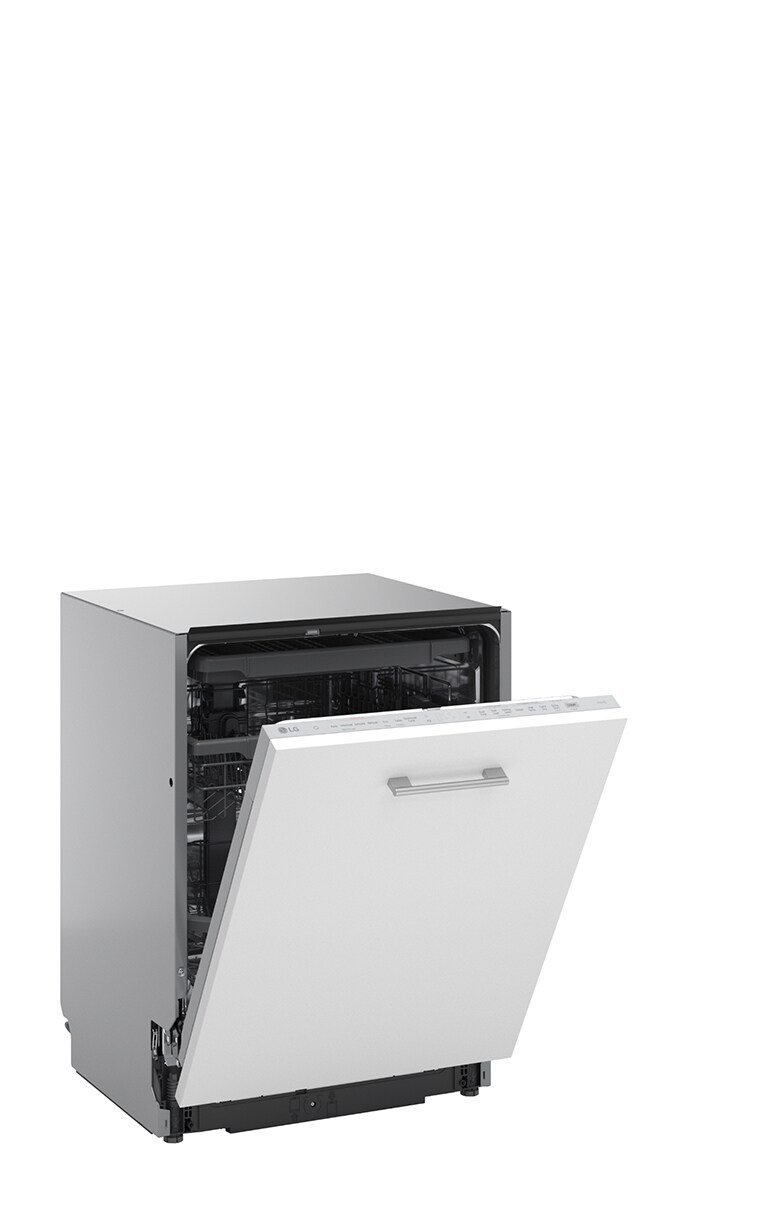 Показва изображение на модел съдомиялна с частично отворена врата.