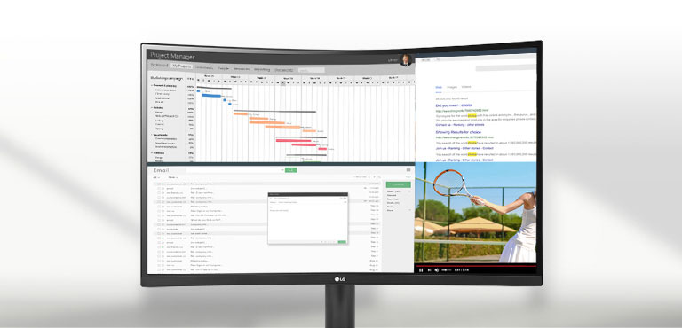 Анимацията показва, че повече съдържание може да се покаже на екрана едновременно, благодарение на дисплея със съотношение на страните 21:9.