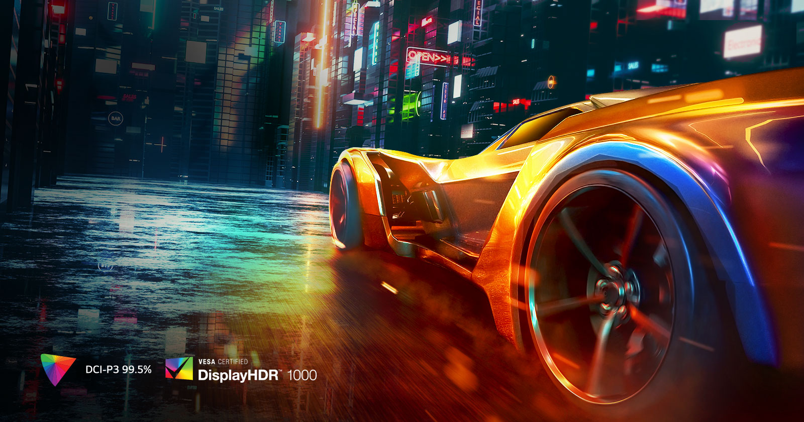 Изображението показва реалистични цветове и контрастира с оранжева кола в цветната гледка на нощния град.