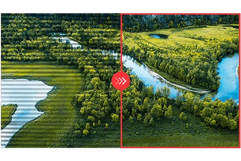 Сравнително изображение на дясната страна с приложено предпазване от трептене и лявата страна без приложено предпазване от трептене.