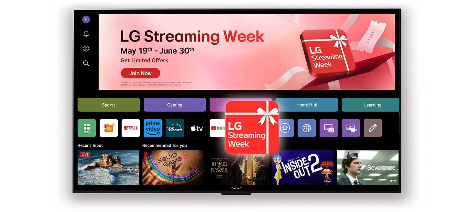 Началният екран на LG webOS е с червено поле с надпис „LG Streaming Week“
