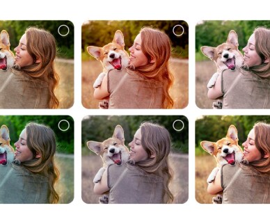 Екран на потребител, който преминава през процеса на персонализиране на AI Picture Wizard. Показват се серия от снимки, като избраните от потребителя са подчертани. Появява се икона за зареждане и се показва пейзажна снимка, която се подобрява от ляво на дясно.