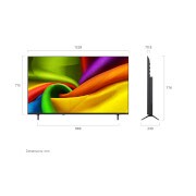 LG 55-инчов LG NANO 4K UHD AI NU85 Smart TV 2026, LG NANO 4K UHD AI NU85, показан отпред и отстрани, се отличава с 55-инчов дисплей с ширина 959 mm, височина 563 mm, височина 618 mm със стойка, дълбочина 70,8 mm и площ на стойката 792 x 200 mm., 55NU850B3LA, thumbnail 2