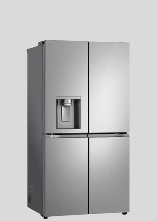 Снимка на горната част на корпуса на новия LG Multi-Door хладилник, която подчертава неговите изключително елегантни врати.