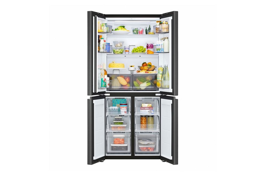 LG Multi-Door хладилник, DoorCooling+™ и ThinQ™ технология, 580L капацитет, Хладилник LG - отворена предна част с поставени храни, GMBS30SDEP, thumbnail 3