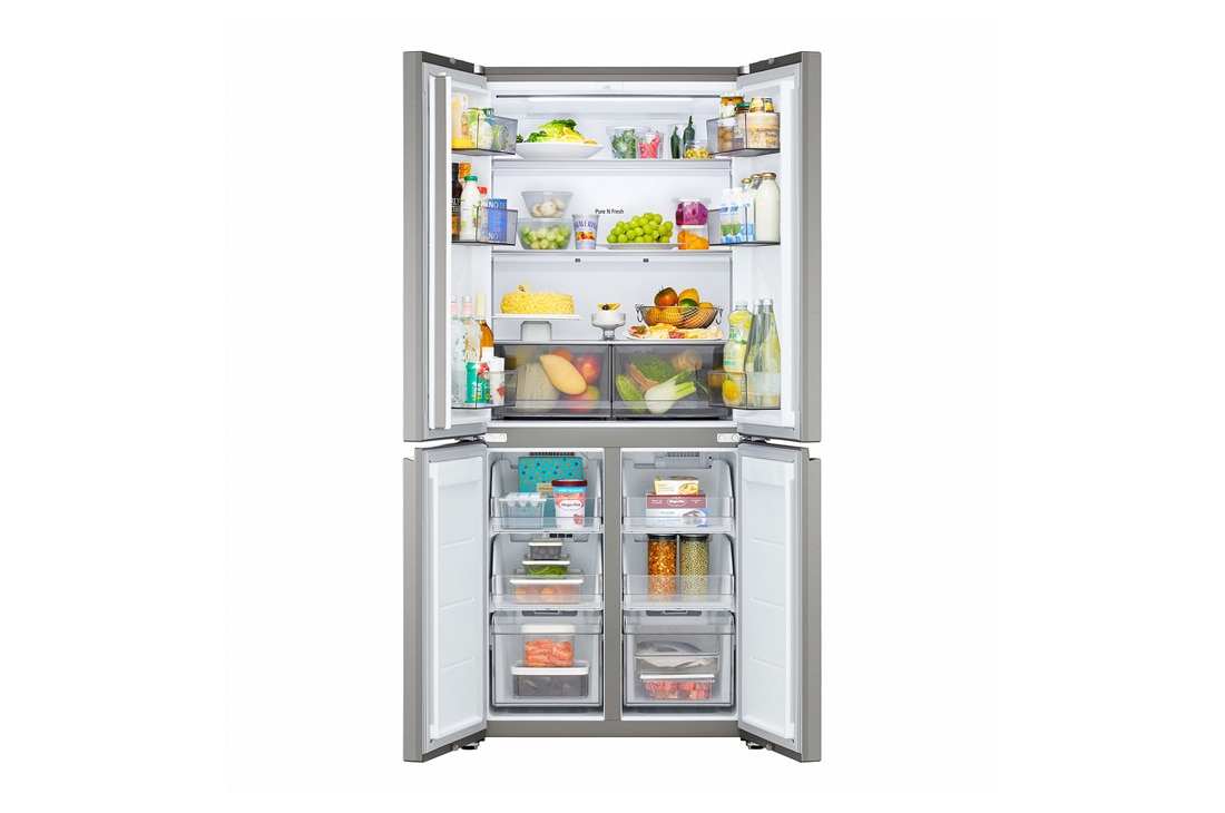 LG Multi-Door хладилник, DoorCooling+™ и ThinQ™ технология, 580L капацитет, Хладилник LG - отворена предна част с поставени храни, GMBS30SEPY, thumbnail 3