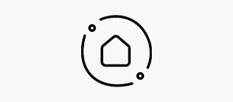 Икона Home Hub. Символ на къща в кръг с точки, които представляват интелигентни връзки.