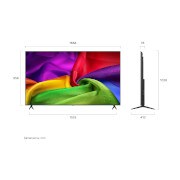 LG 75-инчов LG NANO 4K UHD AI NU80 Smart TV 2026, LG NANO 4K UHD AI NU80, показан отпред и отстрани, се отличава с 75-инчов дисплей с ширина 957 mm, височина 560 mm, височина 626 mm със стойката, дълбочина 67,8 mm и площ на основата на стойката 826 н, 75NU800B3LA, thumbnail 2