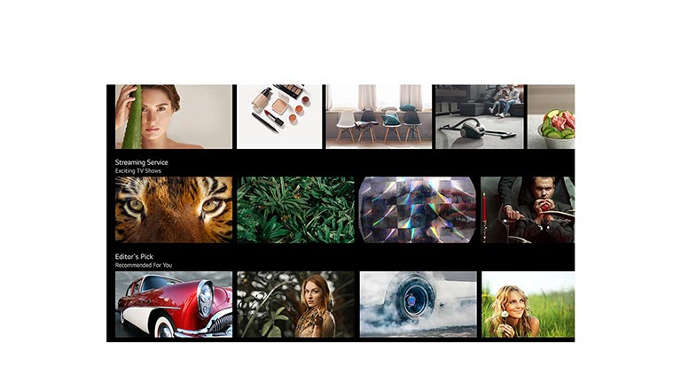 Телевизионен екран, на който се показва различно съдържание, посочено и препоръчано от LG ThinQ AI