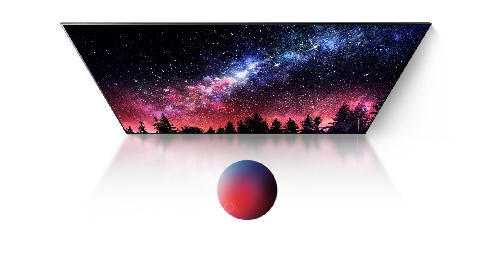 Телевизионен екран, показващ с високо качество Млечния път, синьо небе и експлозия от цветен прах (възпроизвеждане на видеоклипа)