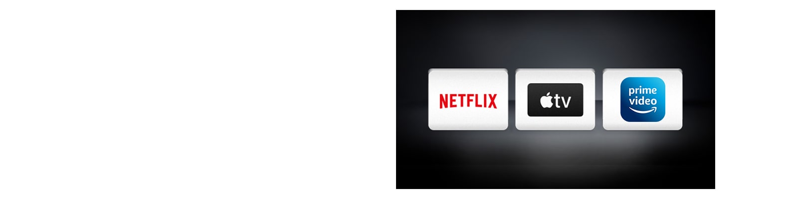 Логото на Netflix, логото на Apple TV, Amazon prime video са подредени хоризонтално на черен фон.