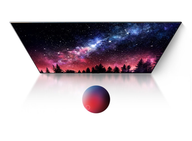 Телевизионен екран, показващ с високо качество Млечния път, синьо небе и експлозия от цветен прах (възпроизвеждане на видеоклипа)