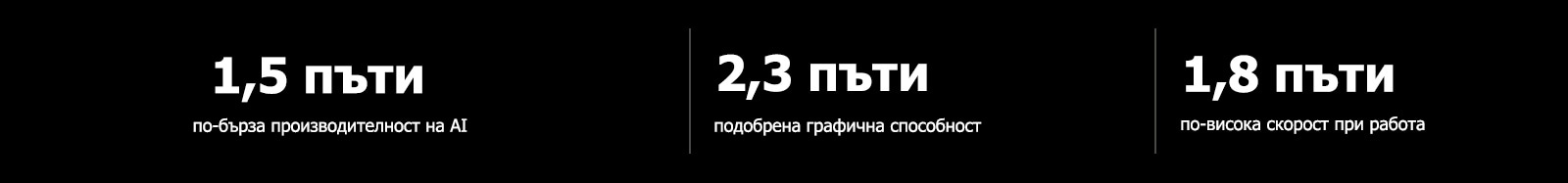 По-долу са представени спецификациите на процесора Alpha 8 AI в сравнение с процесора Alpha 5 AI. Alpha 8 има 1,5 пъти по-бърза производителност на AI, 2,3 пъти подобрена графична способност и 1,8 пъти по-висока скорост на работа.