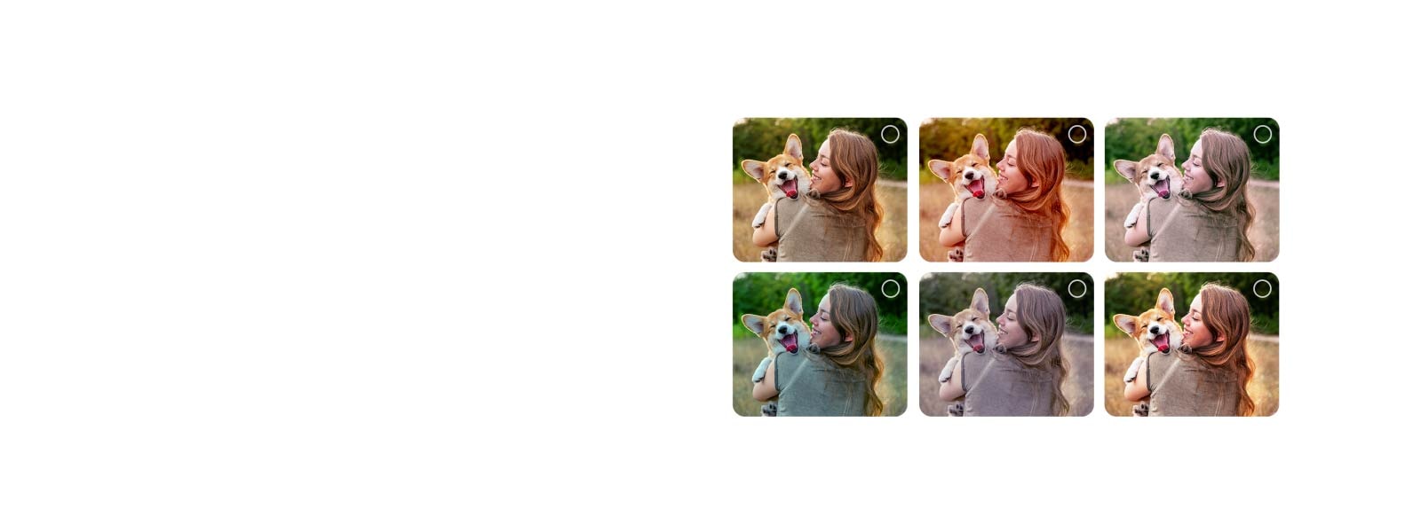 Екран на потребител, който преминава през процеса на персонализиране на AI Picture Wizard. Показват се поредица от снимки, като избраното от потребителя е подчертано. Появява се икона за зареждане и се показва пейзажно изображение, което се подобрява отляво надясно. 