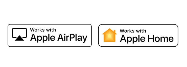 Лого на „Works with Apple AirPlay“ (Работи с Apple AirPlay) Лого на „Works with Apple Home“ (Работи с Apple Home).