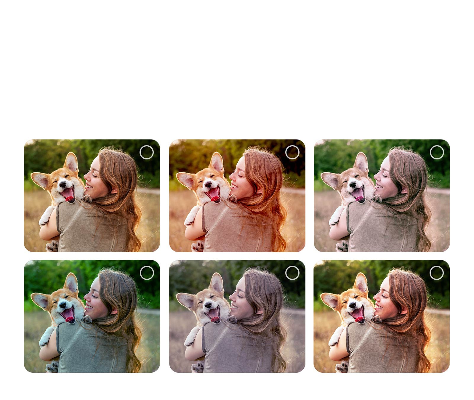 Екран на потребител, който преминава през процеса на персонализиране на AI Picture Wizard. Показват се поредица от снимки, като избраното от потребителя е подчертано. Появява се икона за зареждане и се показва пейзажно изображение, което се подобрява отляво надясно.