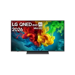 Предният изглед на LG QNED AI QNED83 Mini LED, пуснат на пазара през 2026 г., изпълва екрана с ярки, плавни пръски от многоцветно движение, докато фино наслоените цветове се разпръскват плавно по дисп2
