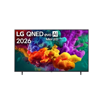 Предният изглед на LG QNED AI QNED85 Mini LED, пуснат на пазара през 2026 г., изпълва екрана с ярки, плавни пръски от многоцветно движение, докато фино наслоените цветове се разпръскват плавно по дисп1