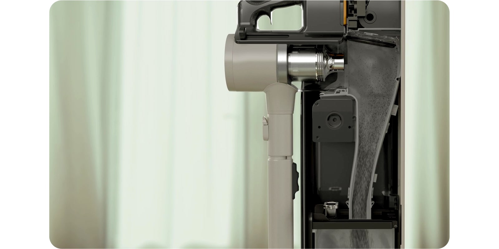 The Auto Dust Emptying system is operating to absorb dust.