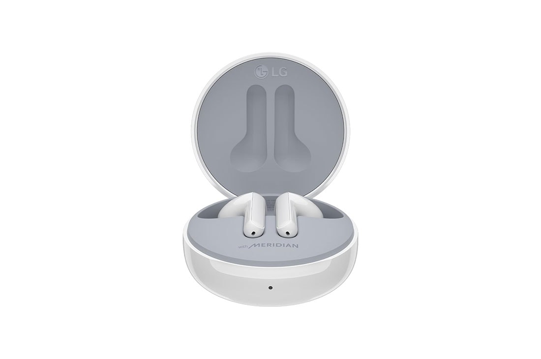 LG TONE Free FN6, Изглед под ъгъл 45 градуса на отворена кутийка с две слушалки вътре, HBS-FN6, thumbnail 6