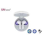 LG TONE Free FN6, Изглед отгоре на отворена кутийка с две слушалки вътре с включени УВ светлини, HBS-FN6, thumbnail 1