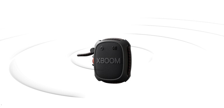 Мощни звукови графики излизат от LG XBOOM Go XG2T, за да илюстрират Sound boost.