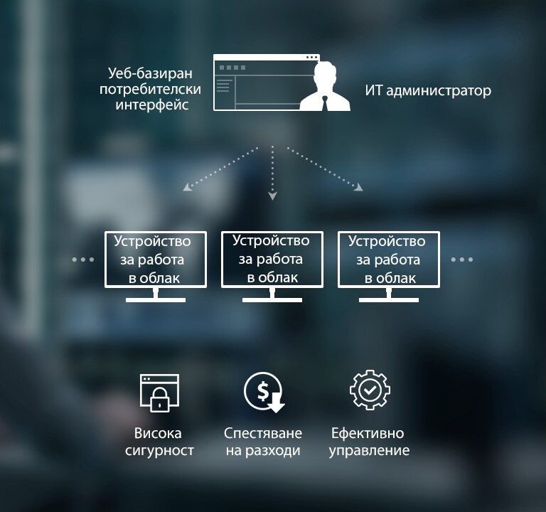 ИТ администраторът може да управлява няколко устройства за работа в облак посредством предоставения уеб-базиран потребителски интерфейс. Очакваните предимства са висока сигурност, рентабилност и ефективно управление.