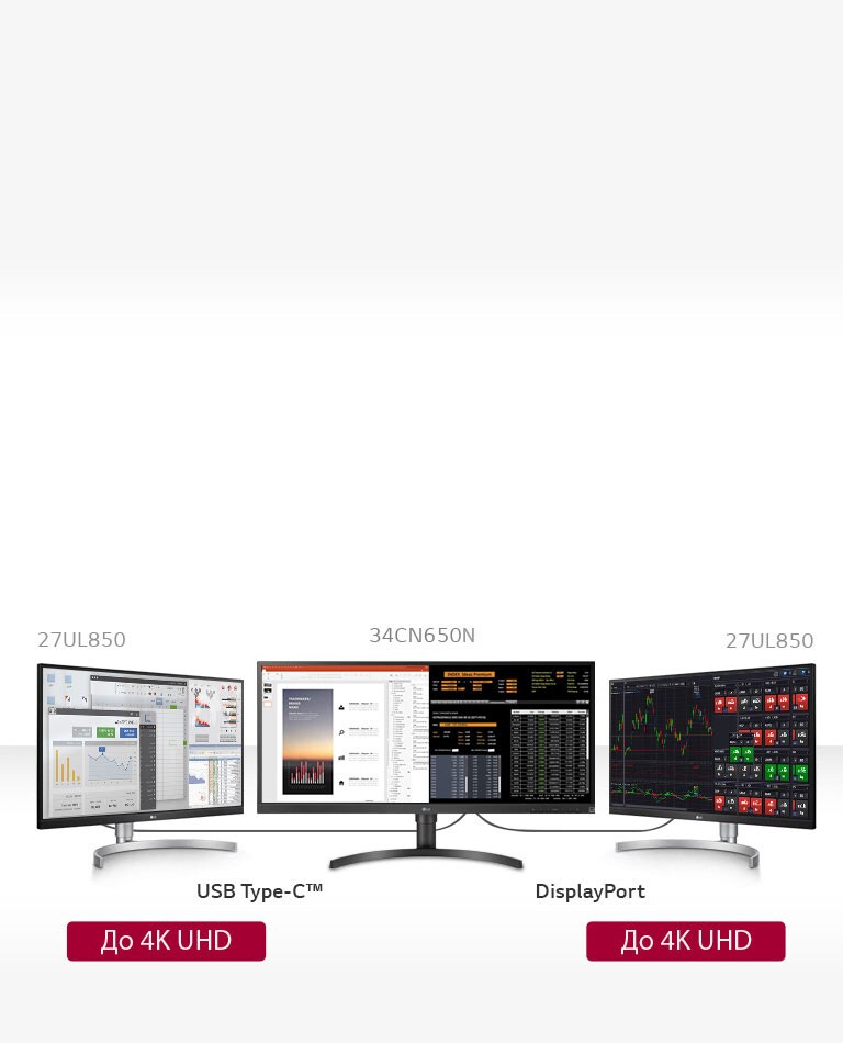 Настройка на три устройства с два устройства 27UL850.