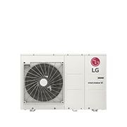 LG R32 Monobloc S, 1Ø, 9kW, Изглед отпред на бял правоъгълен LG R32 Monobloc S с един кръгъл вентилатор и лого на LG горе вдясно., HM091MR U44, thumbnail 1