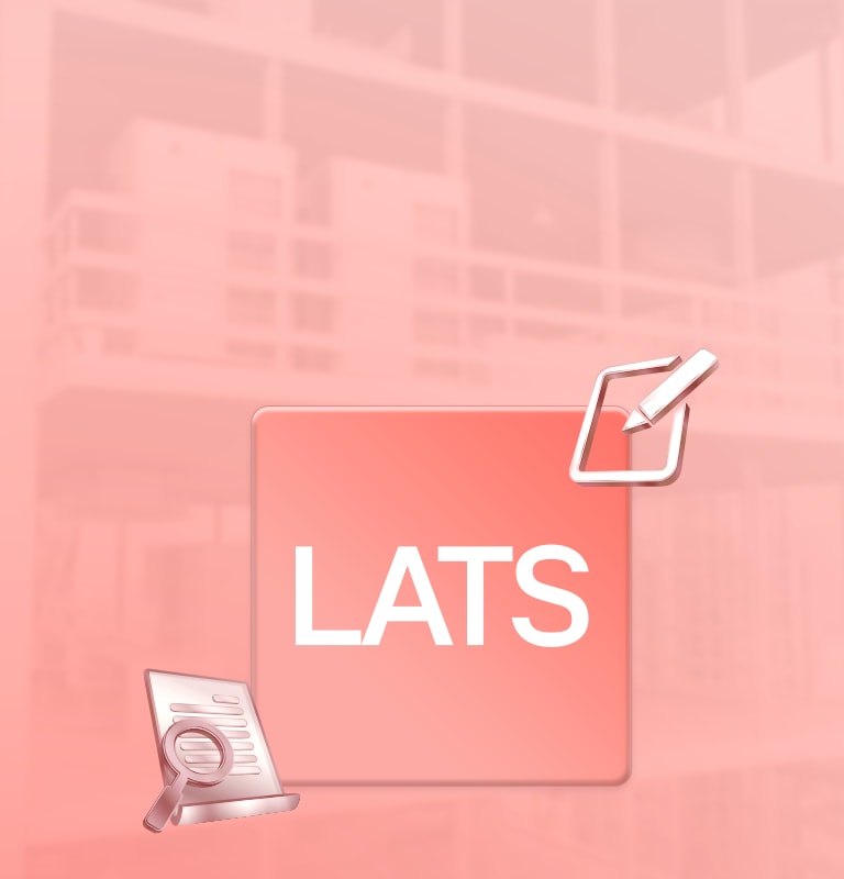 Софтуерен инструмент LG LATS HVAC, интелигентно управление на сгради, оптимизиране на работния процес, архитектурен дизайн, лого с червен квадрат