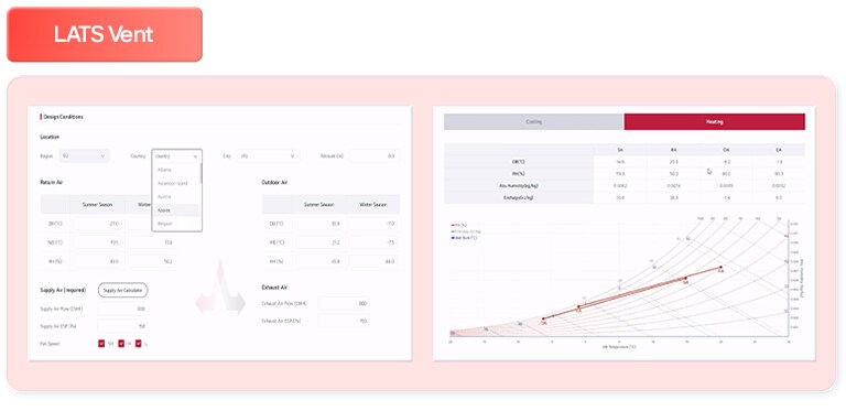Софтуерен интерфейс LATS Vent, инструмент за проектиране на ОВК системи, анализ на вентилационни системи, настройки на въздушния поток, параметри за охлаждане и отопление