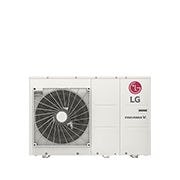 LG R32 Monobloc S, 3Ø, 9kW, Изглед отпред на бял правоъгълен LG R32 Monobloc S с един кръгъл вентилатор и лого на LG горе вдясно., HM093MR U44, thumbnail 1