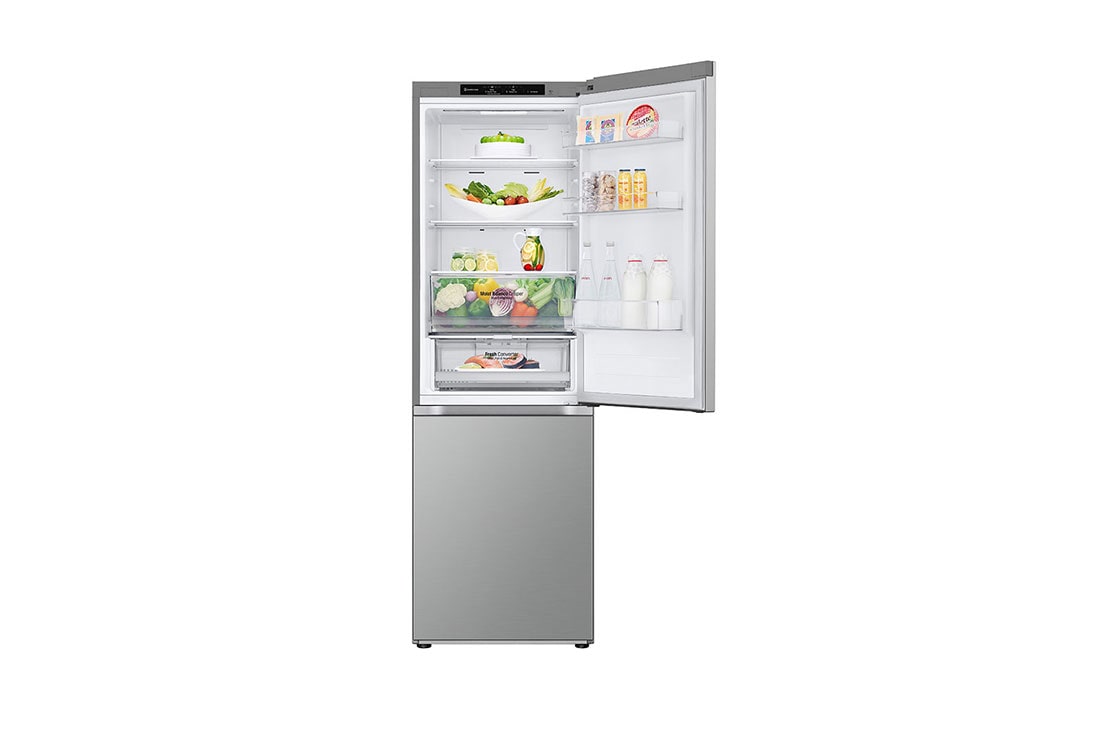 LG Хладилник c долна камера, DoorCooling+™ технология, 344L капацитет, Предна горна врата, отворена с изглед към храната, GBV3100DPY, thumbnail 9