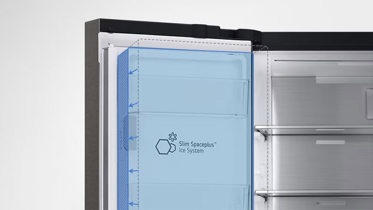 Интериор на хладиник, показващ Slim SpacePlus™