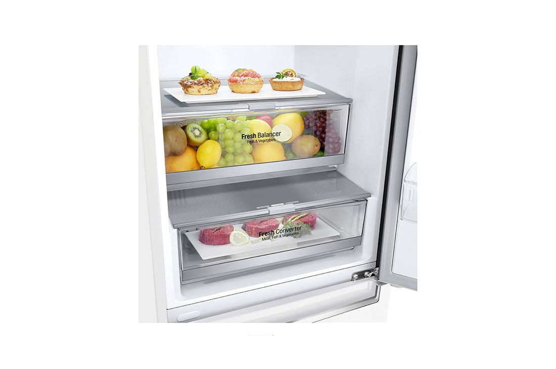LG Хладилник c долна камера, DoorCooling⁺™ технология, 384L капацитет, GBB72SWEFN-drawers detail, GBB72SWEFN, thumbnail 3